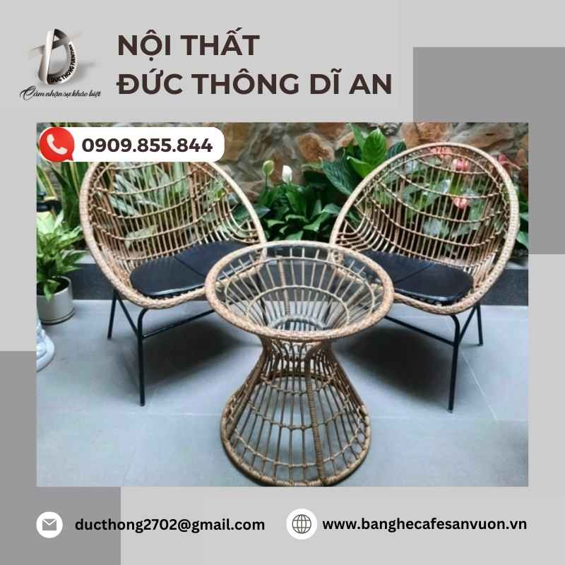 Bàn ghế cà phê sân vườn bằng mây, tre, gỗ nhựa