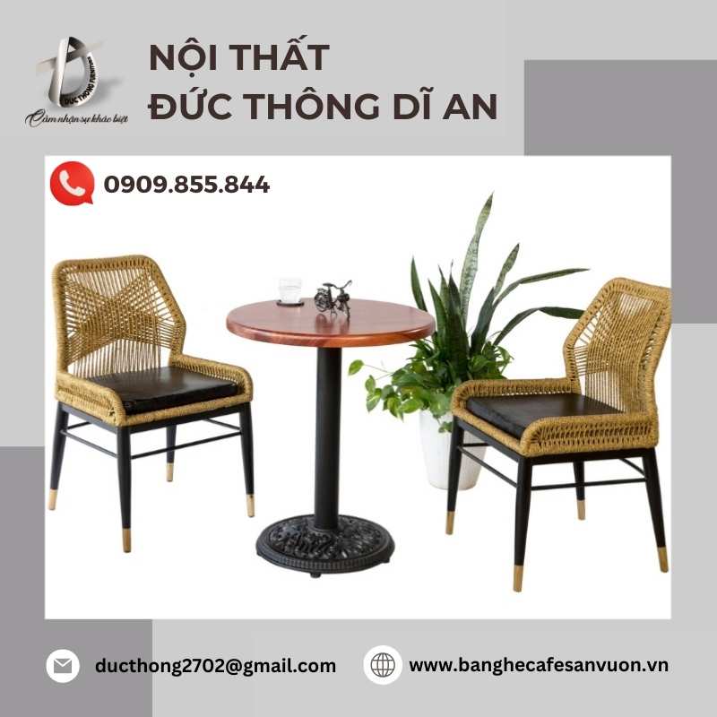 Ghế cafe đan dây dù chân gỗ